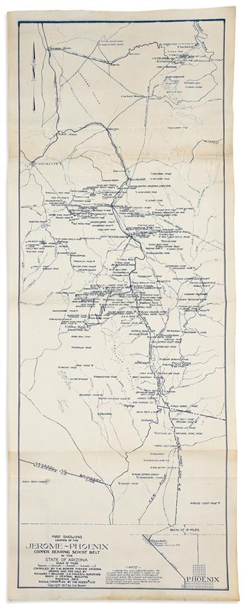 (ARIZONA -- MINING.) F.W. Boyer; and Richard T. Belcher. Map Showing Location of the Jerome-Phoenix Copper Bearing Schist Belt.                  